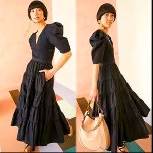 Ulla Johnson Rory Puff-Sleeve Tiered Women's Midi Dress Noir